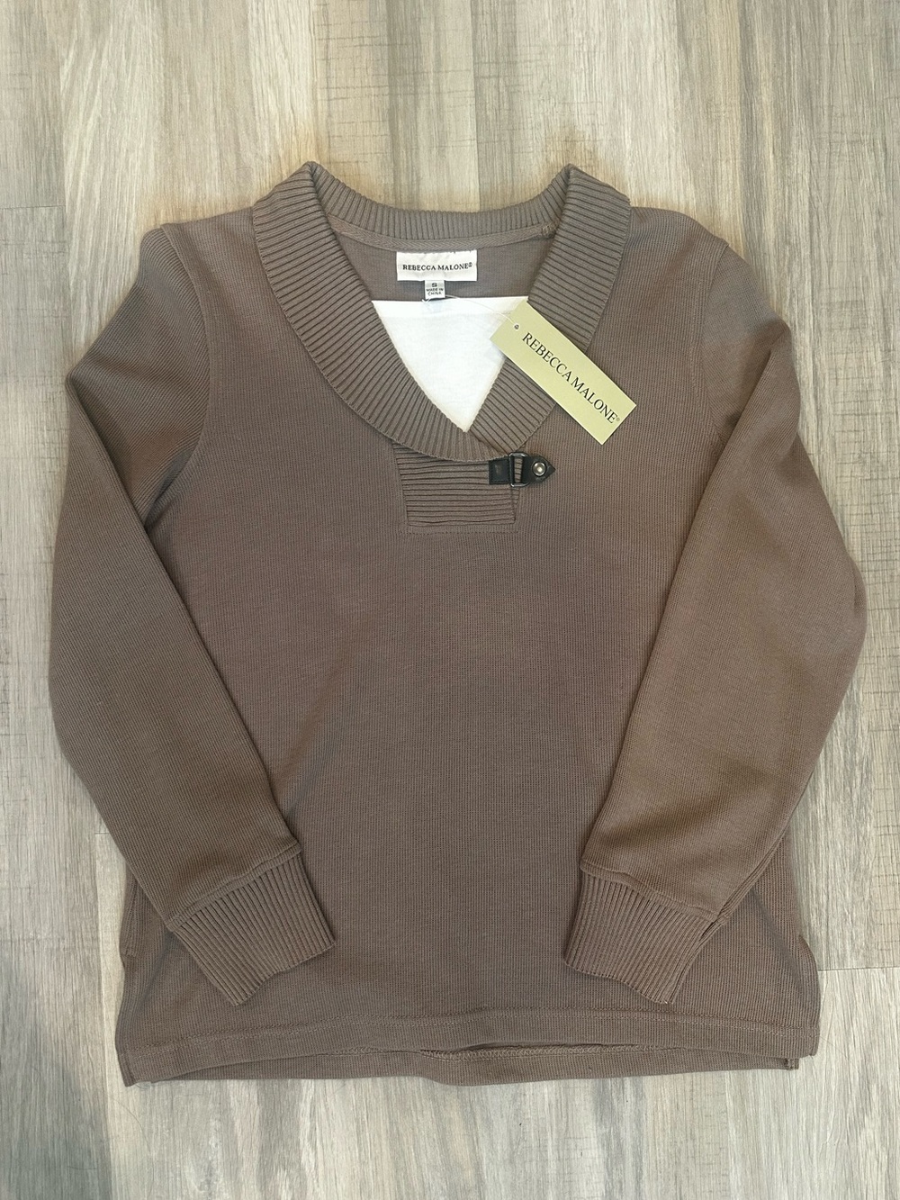 Rebecca Malone Brown V-Neck Sweater with Toggle (NWT)